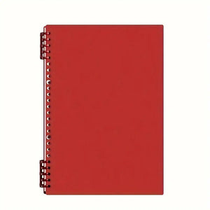 Red notebook with a spiral binding on a white background