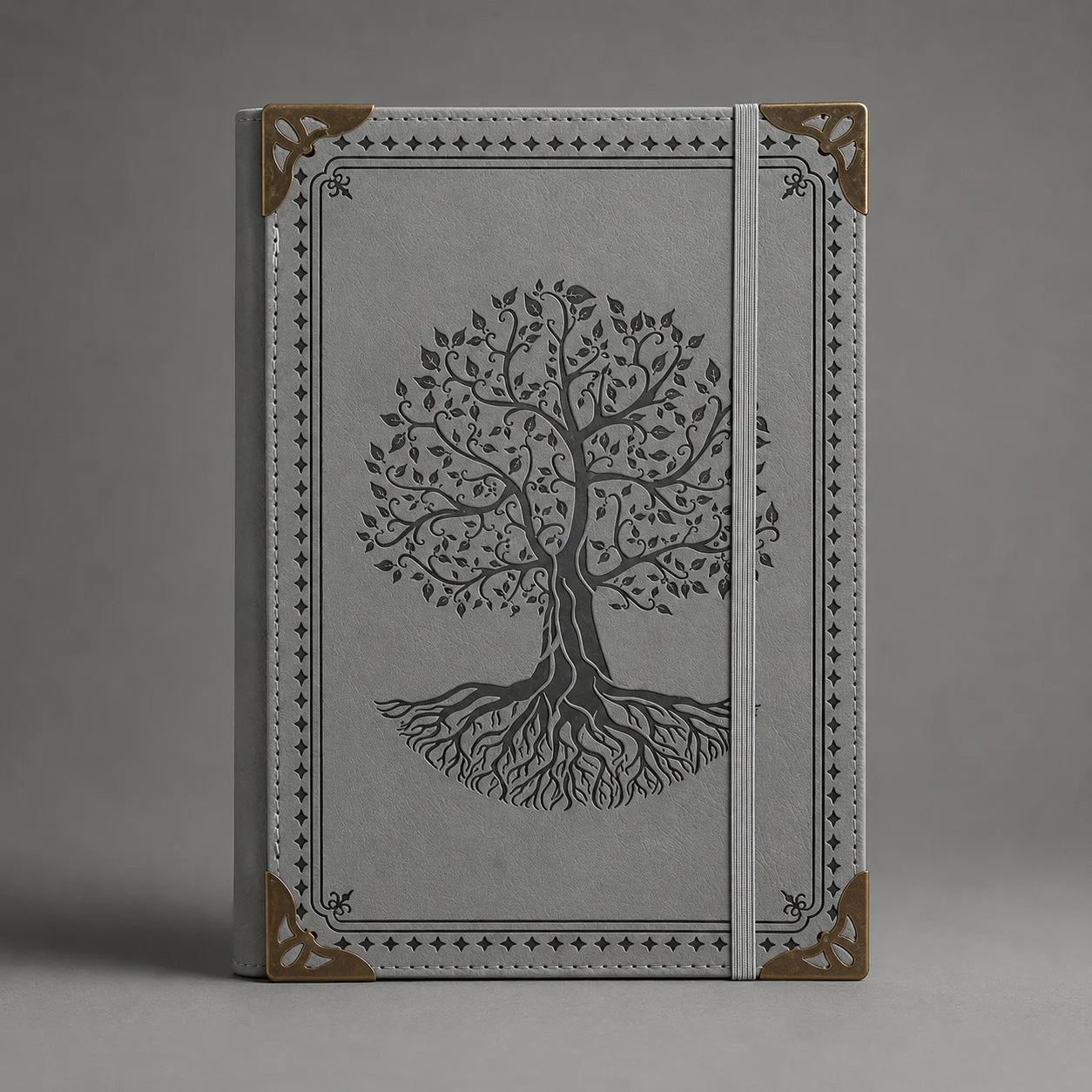 Vintage Tree of Life Leather Journal Notebook – Embossed Hardcover Diary with Elastic Closure