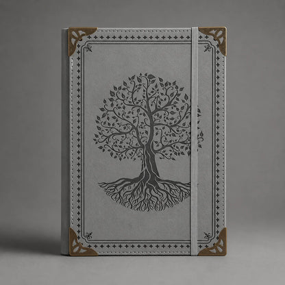 Vintage Tree of Life Leather Journal Notebook – Embossed Hardcover Diary with Elastic Closure