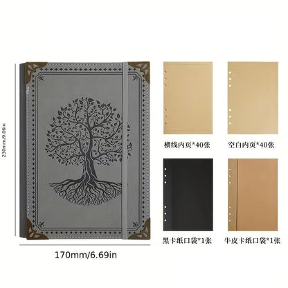 Vintage Tree of Life Leather Journal Notebook – Embossed Hardcover Diary with Elastic Closure