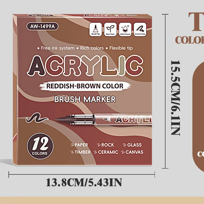 12-Color Liquid Acrylic Brush Marker Set