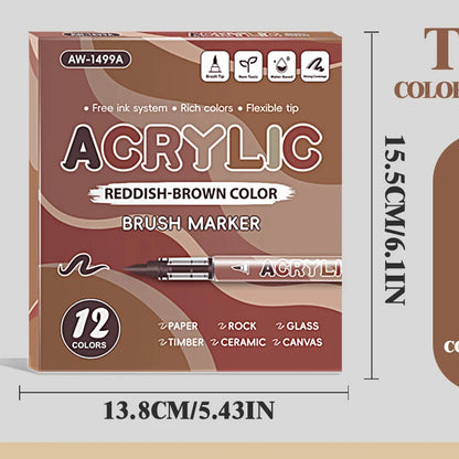 12-Color Liquid Acrylic Brush Marker Set