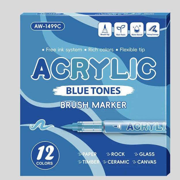 12-Color Liquid Acrylic Brush Marker Set