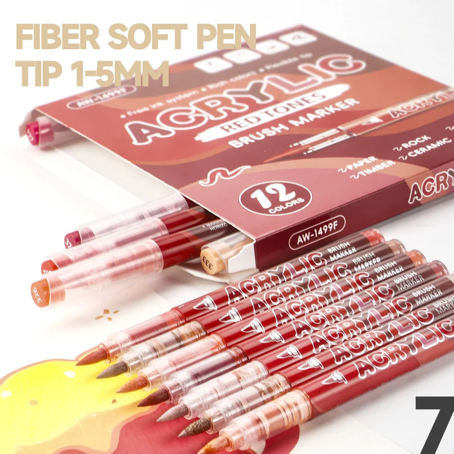 12-Color Liquid Acrylic Brush Marker Set