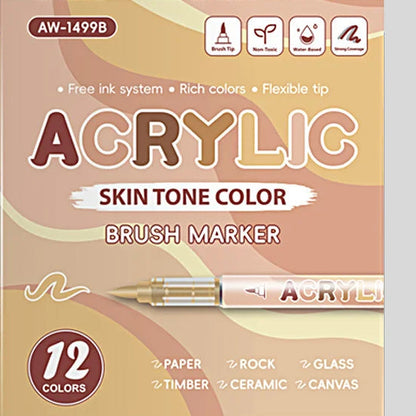 12-Color Liquid Acrylic Brush Marker Set