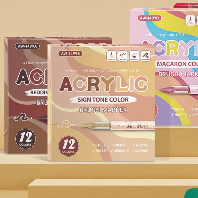 12-Color Liquid Acrylic Brush Marker Set