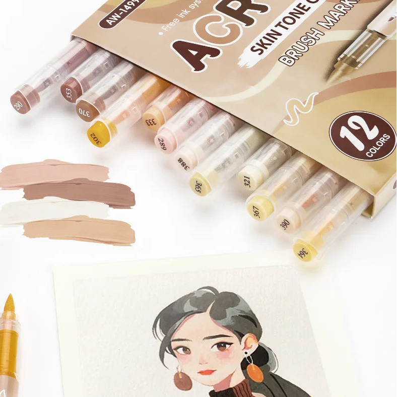 12-Color Liquid Acrylic Brush Marker Set