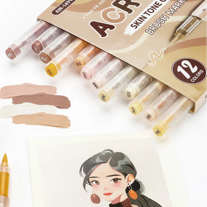 12-Color Liquid Acrylic Brush Marker Set
