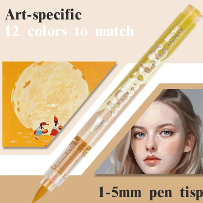 12-Color Liquid Acrylic Brush Marker Set