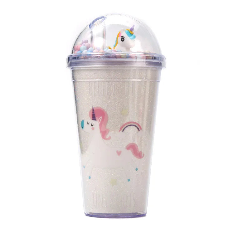 Acrylic Unicorn Snowy Design Cup With Straw