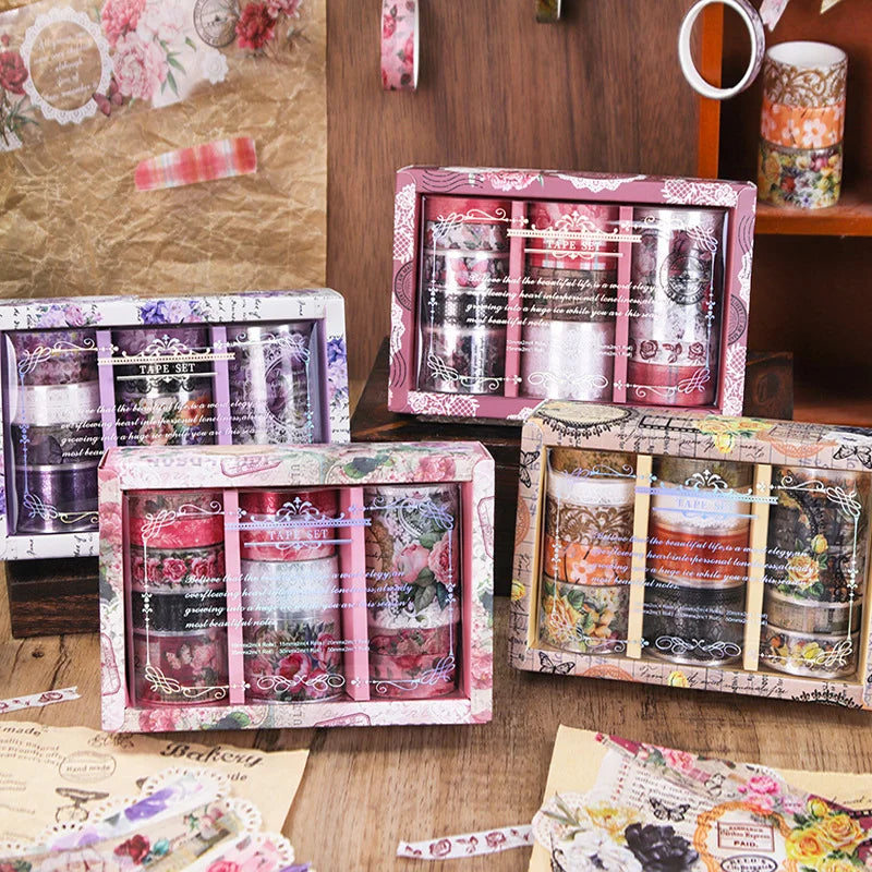 Vintage Floral Pattern Washi Tape Set
