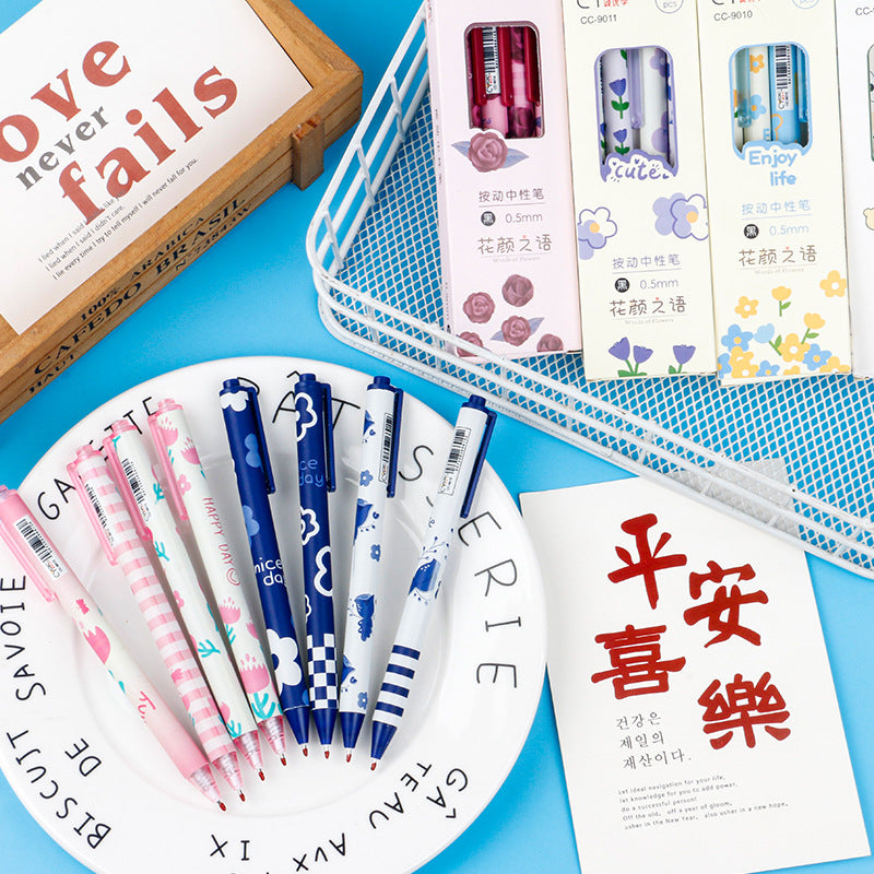 Aesthetic Flower Push-Button Gel Pen