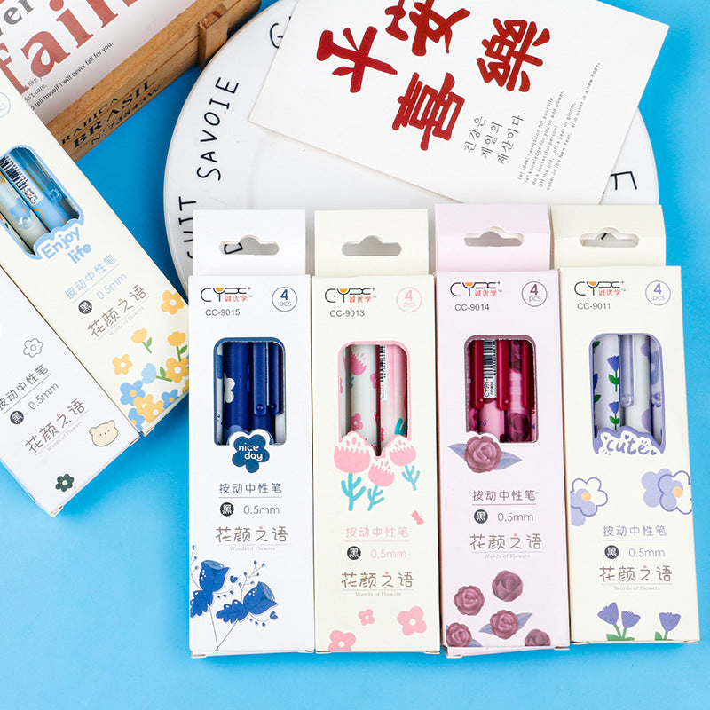 Aesthetic Flower Push-Button Gel Pen