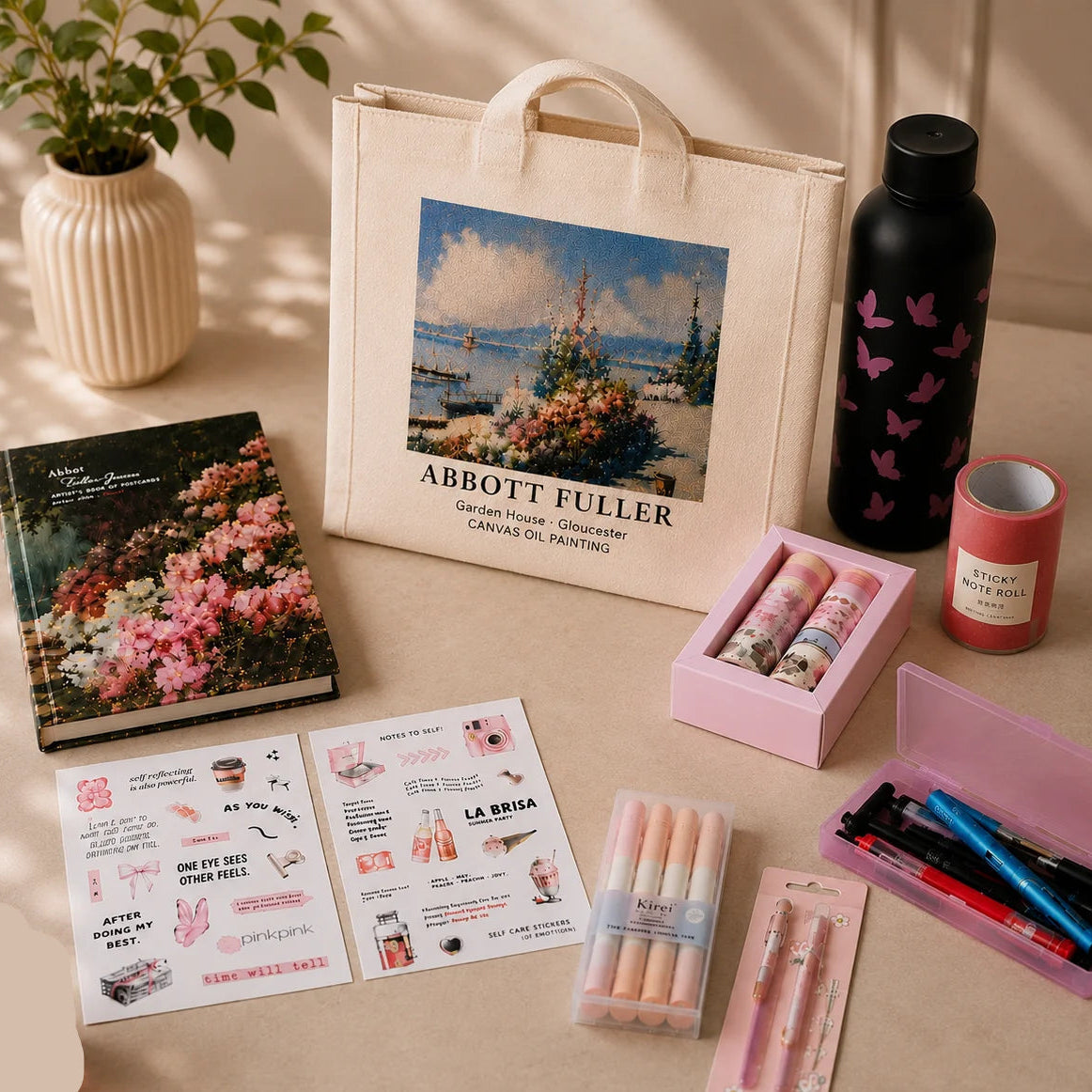Aesthetic Pink Stationery & Tote Bag Gift Set