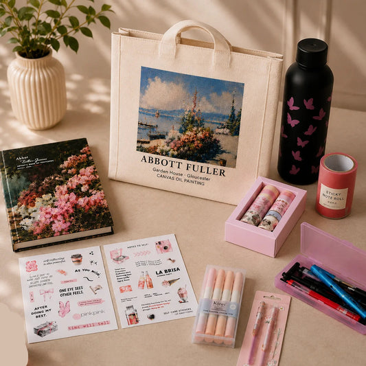 Aesthetic Pink Stationery & Tote Bag Gift Set