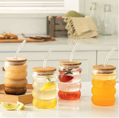 Aesthetic Coffee Glass with Bamboo Lid
