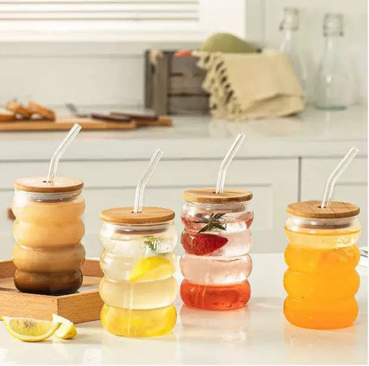 Aesthetic Coffee Glass with Bamboo Lid