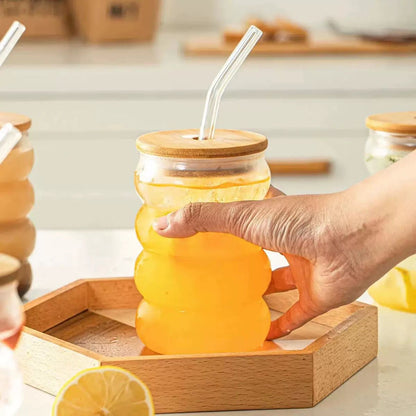 Aesthetic Coffee Glass with Bamboo Lid