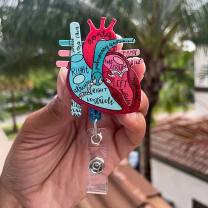 Anatomical Heart Diagram Retractable Badge Holder