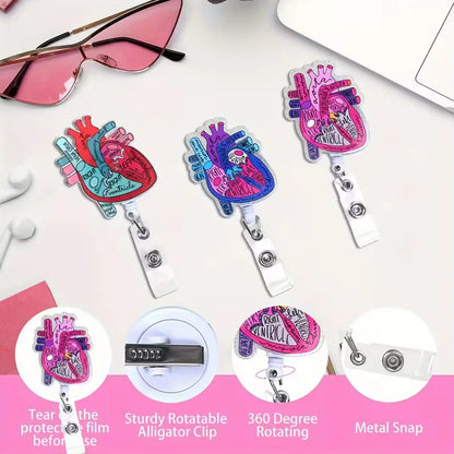 Anatomical Heart Diagram Retractable Badge Holder