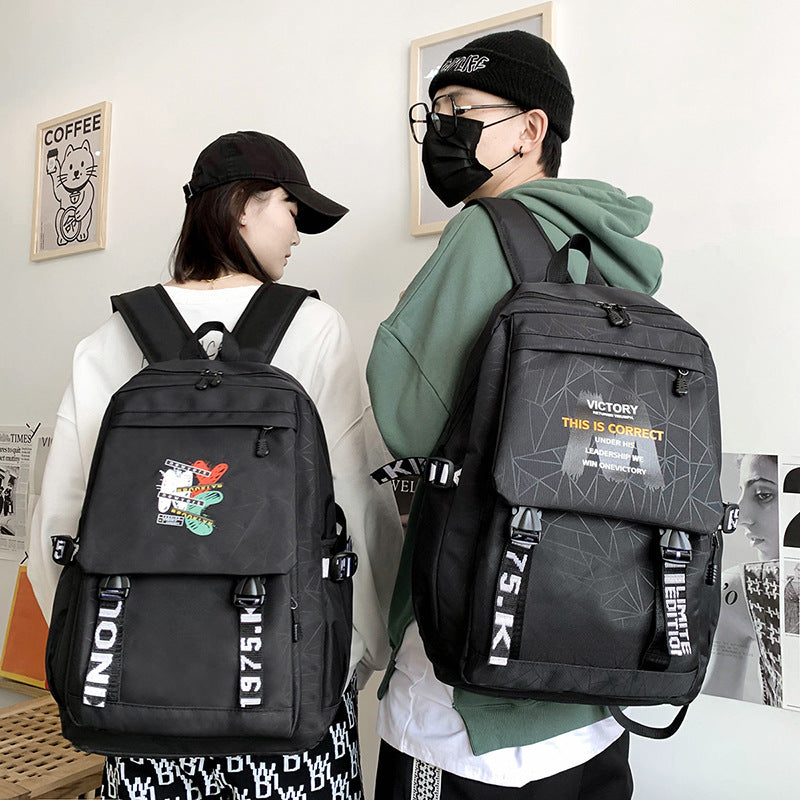 Black Luminous Logo Canvas Backpack Bag