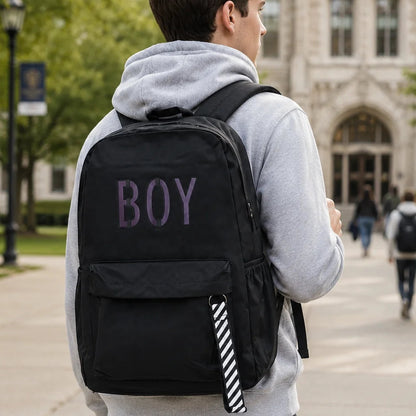 Black Luminous Logo Canvas Backpack Bag - Boy