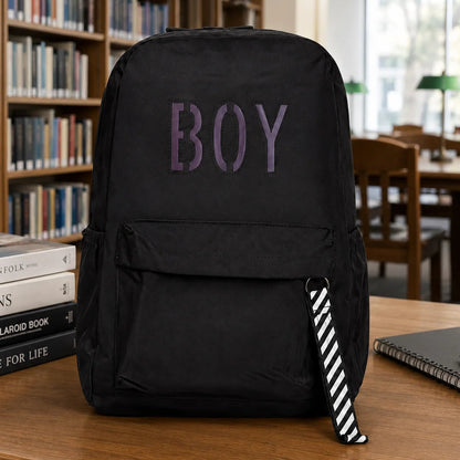 Black Luminous Logo Canvas Backpack Bag - Boy