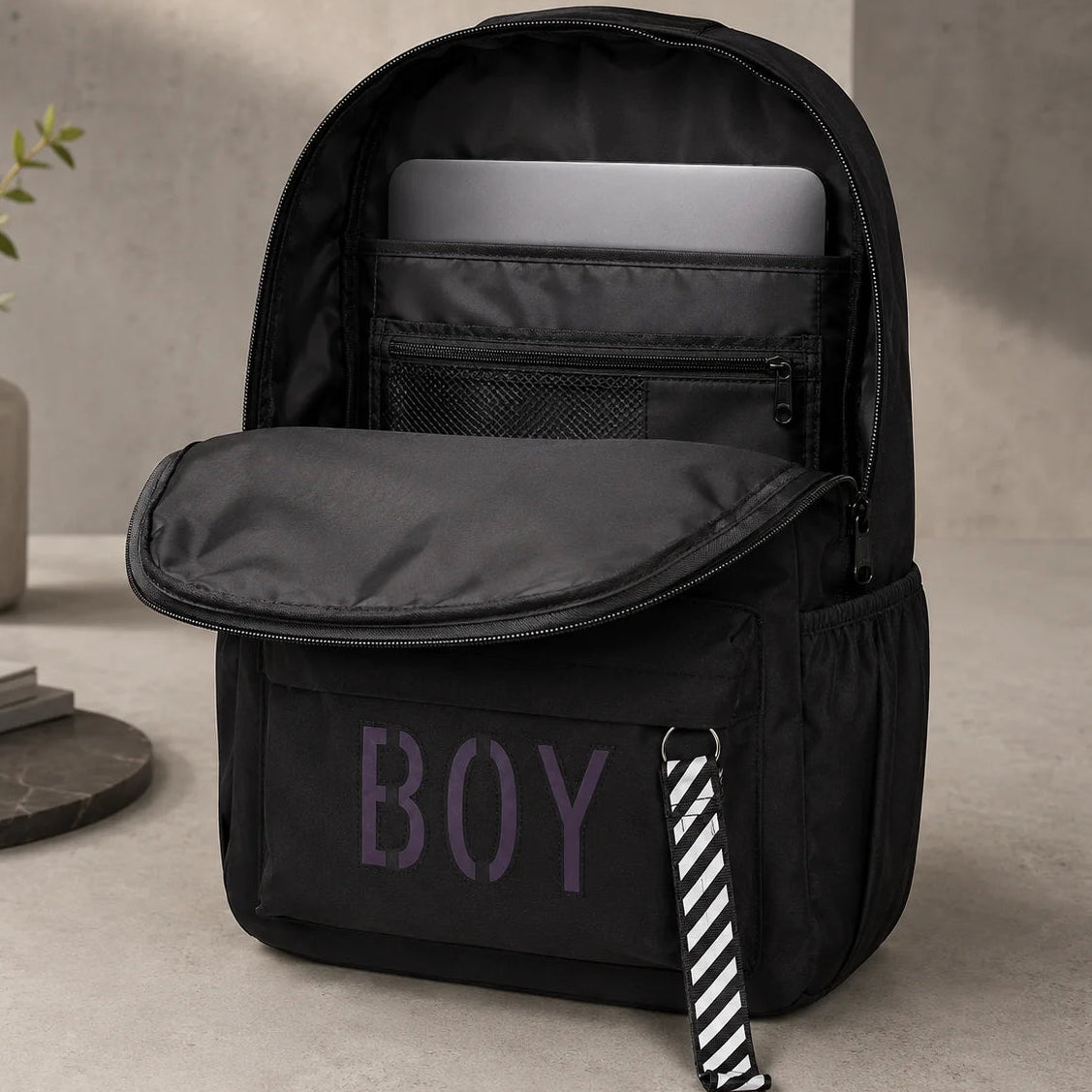 Black Luminous Logo Canvas Backpack Bag - Boy