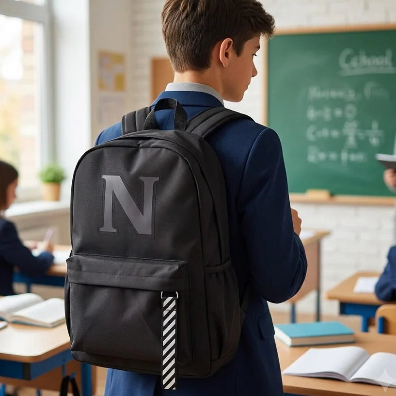 Black Luminous Logo Canvas Backpack Bag - N