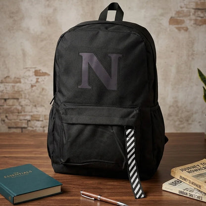 Black Luminous Logo Canvas Backpack Bag - N