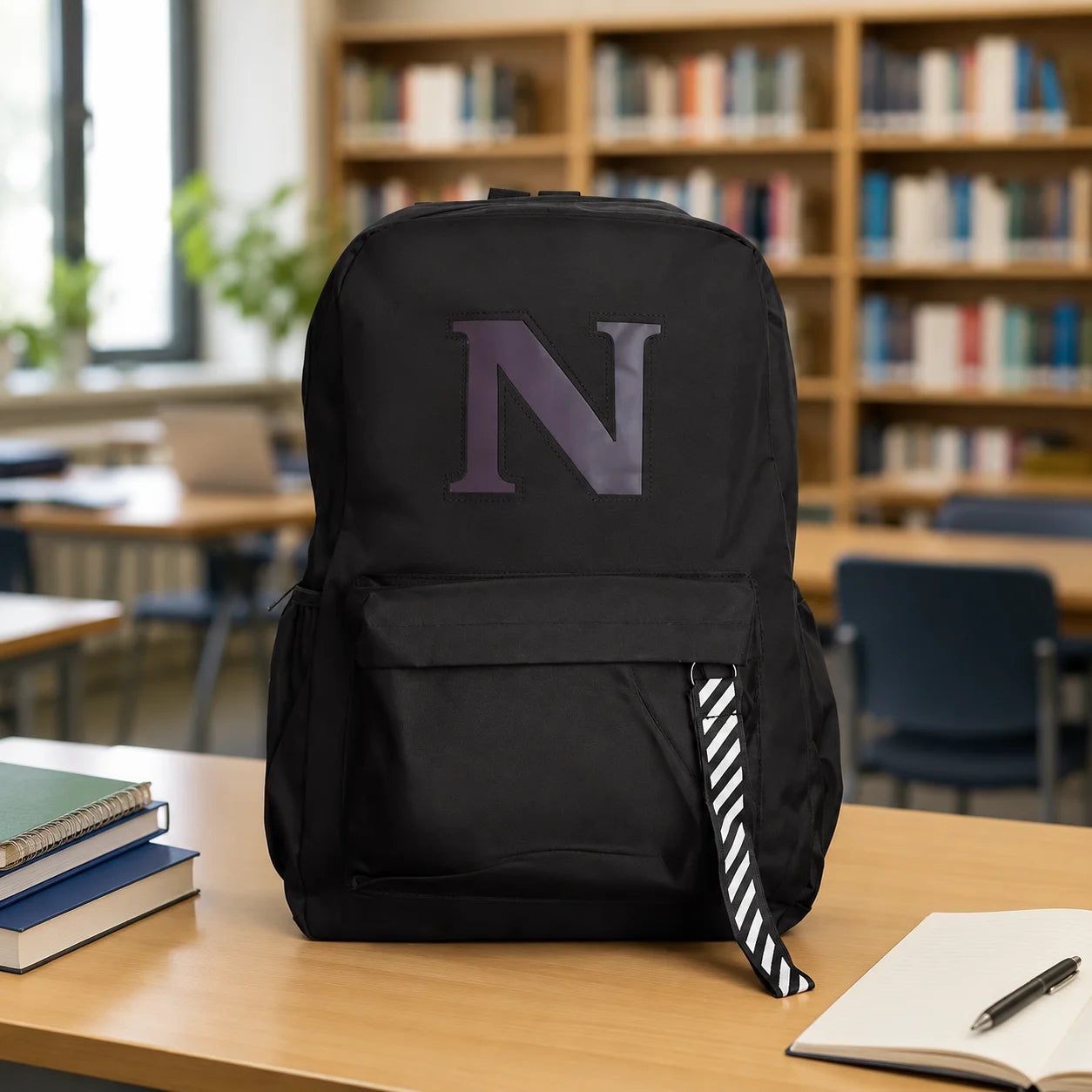 Black Luminous Logo Canvas Backpack Bag - N