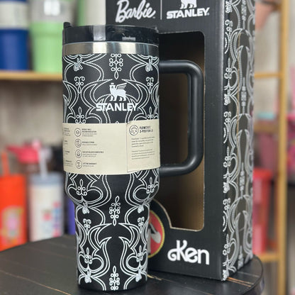 Stanley Steel Tumbler 40 oz with Plastic Straw - Black Floral