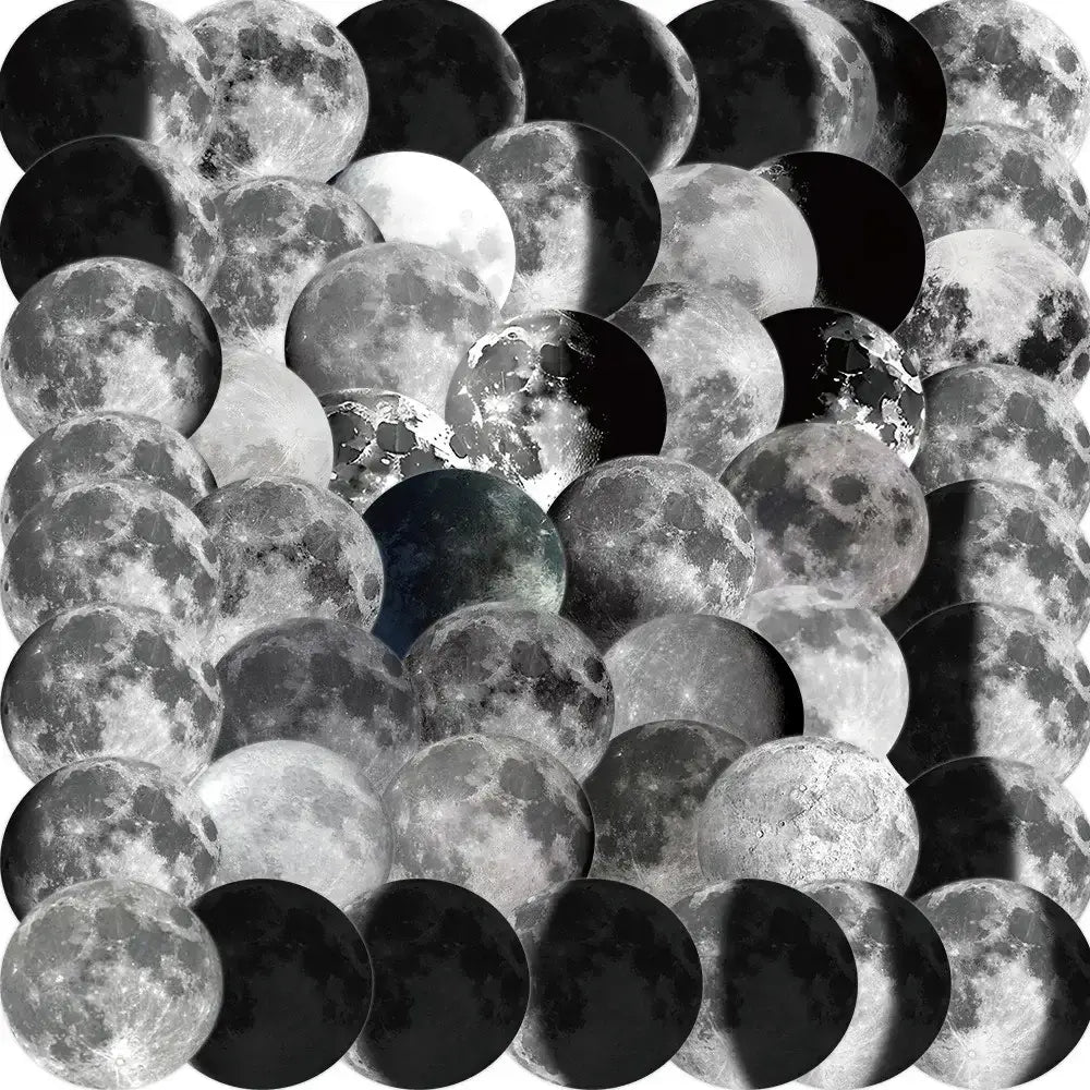 Black and White Moon Phase Stickers Pack - Set of 50