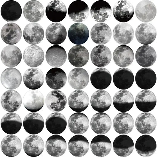 Black and White Moon Phase Stickers Pack - Set of 50