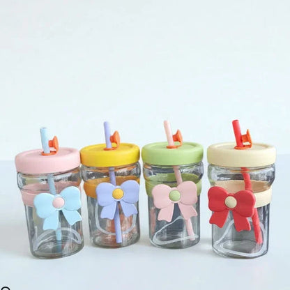 Bow Glass Cup with Straw