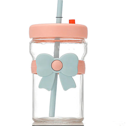 Bow Glass Cup with Straw