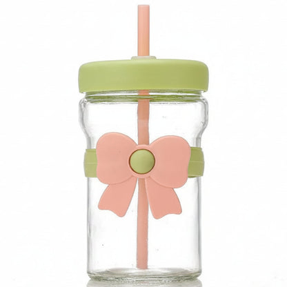 Bow Glass Cup with Straw