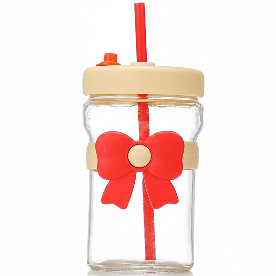 Bow Glass Cup with Straw