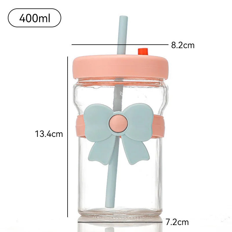 Bow Glass Cup with Straw