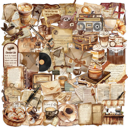 50 Retro Transparent Cafe Stickers pack