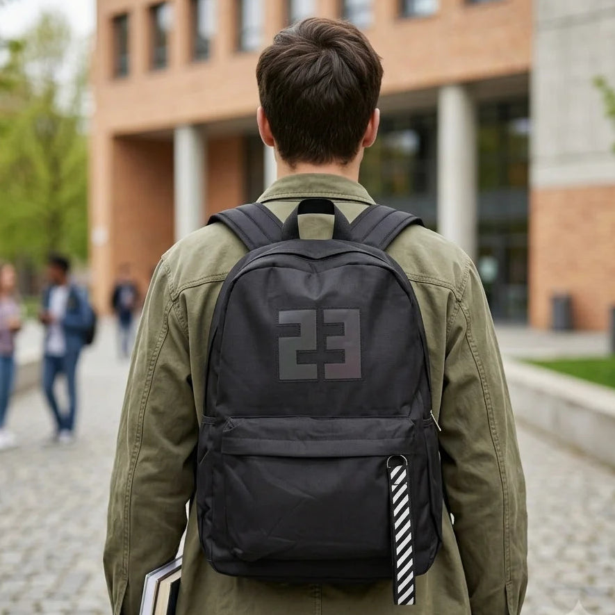 Black Luminous Logo Canvas Backpack Bag - 23