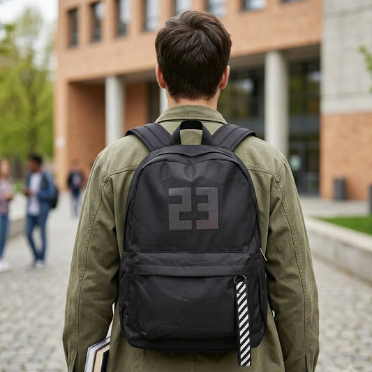 Black Luminous Logo Canvas Backpack Bag - 23