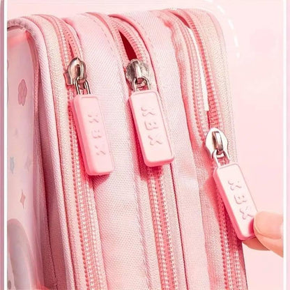 Cute Girl Triple-Layer Pencil Case And Cosmetic Pouch