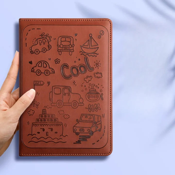 Cartoon Embossed Leather Cover Notebook