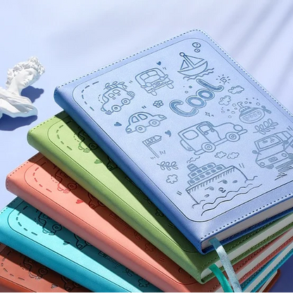 Cartoon Embossed Leather Cover Notebook