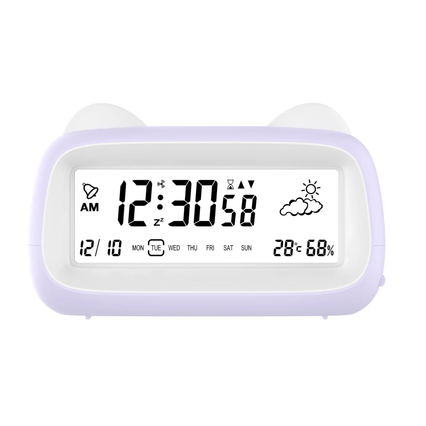 Cat Ear Digital Alarm Clock with Temperature