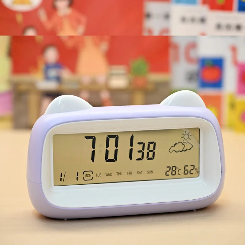 Cat Ear Digital Alarm Clock with Temperature