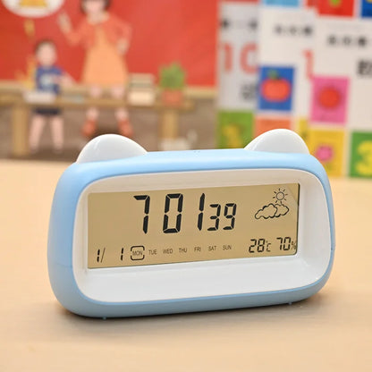 Cat Ear Digital Alarm Clock with Temperature