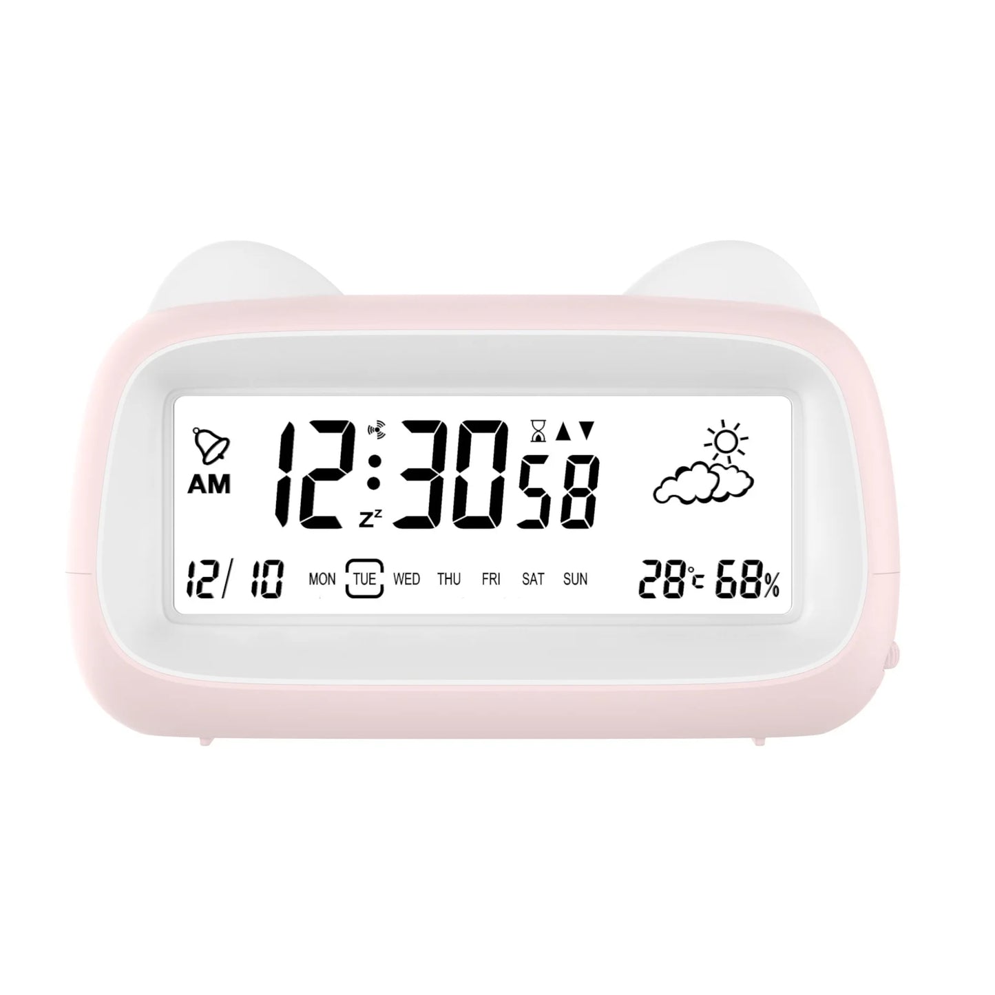 Cat Ear Digital Alarm Clock with Temperature