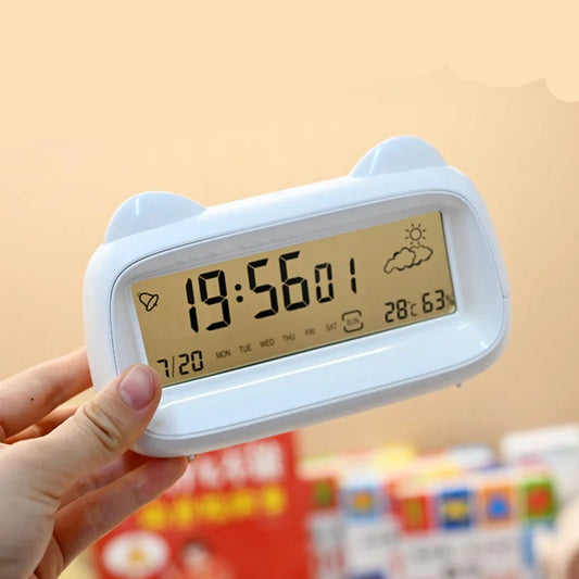 Cat Ear Digital Alarm Clock with Temperature